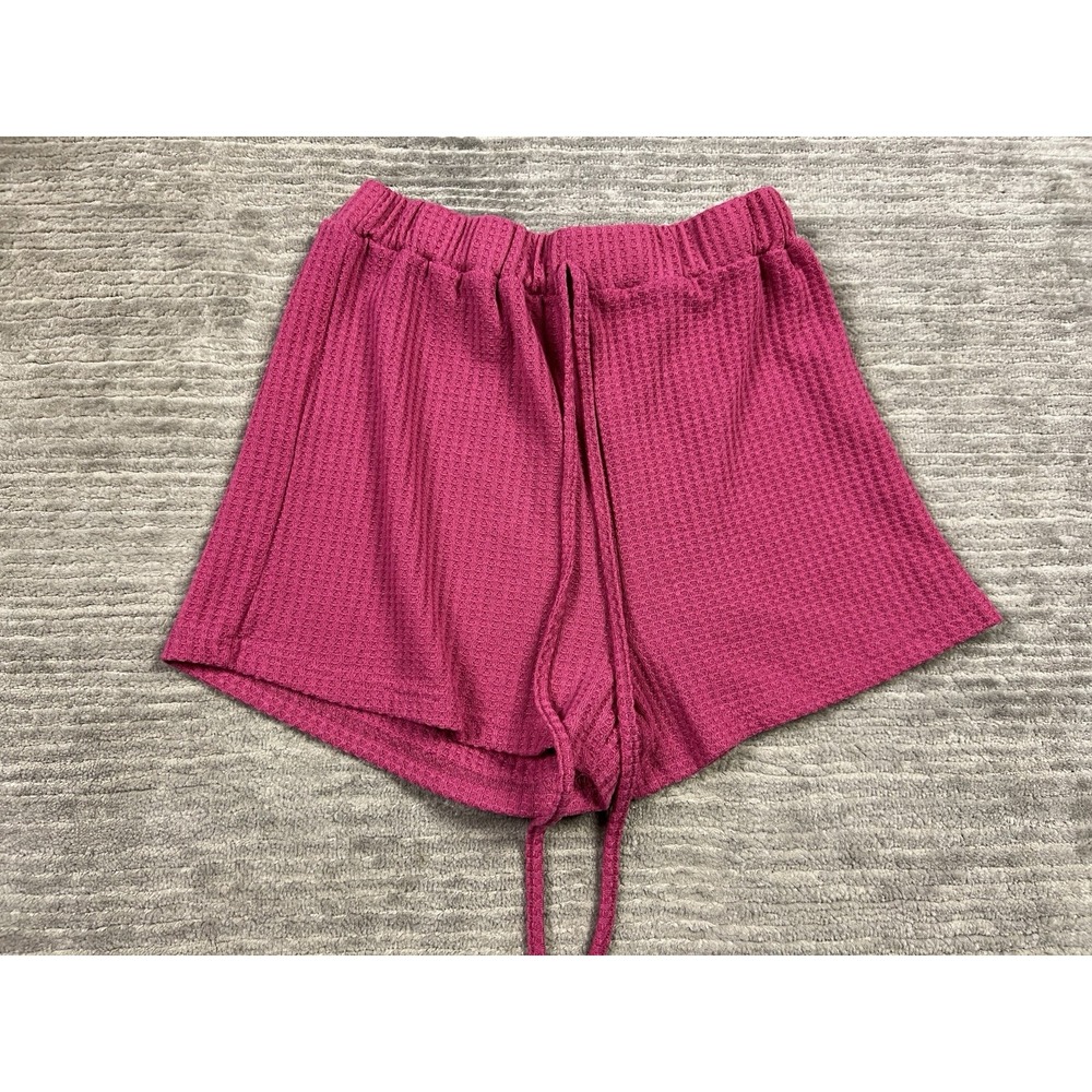 Shein Pajama Shorts Women‎ Large Pink Ribbed Casual Sleep Shorts Drawstring